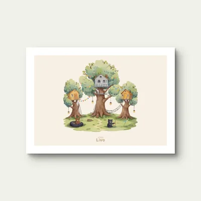 Zdjęcie produktu dla Plakat dla dzieci Little Livo „Wioska niedźwiadków” – plakat do pokoju dziecięcego – dekoracja ścienna – 70 x 50 cm – matowy – papier 250 g/m²