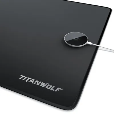 Zdjęcie produktu dla Titanwolf Gaming Mousepad XXL Speed Mousepad 900 x 400 x 3 mm + indukcyjna stacja ładująca, duża podkładka na biurko, antypoślizgowa, zmywalna, logo Titanwolf