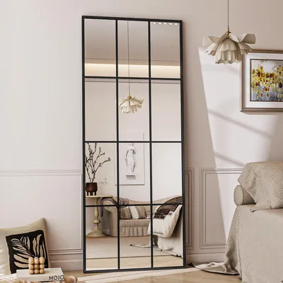 Produktbild von Koonmi Fensterscheibe Ganzkörperspiegel 60 x 165 cm Schwarz, Metallrahmen