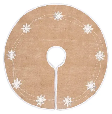 Jute-Kerstboomdeken 76 cm, Schneeflocken, rund