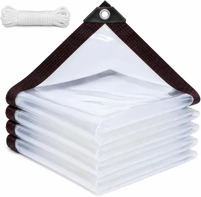 Imagen del producto de Lona transparente, impermeable, de 3 x 4 metros, con ojales, para uso en exteriores
