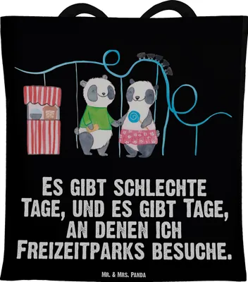 Produktbild von Mr. & Mrs. Panda Shopping Tasche Pandas Freizeitpark besuchen - Schwarz - Geschenk, Einkaufstasche, Tote Bag, Laptoptasche, Achterbahn fahren, Beutel, Jutebeutel