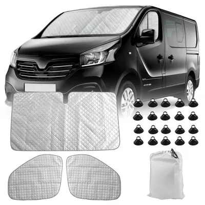 Immagine prodotto di Set di 3 parasole per camper, per parabrezza e finestrini laterali, colore nero. Protezione completa per tutto l'anno, compatibile con Renault Trafic, Opel Vivaro, Nissan NV300 e Fiat Talento