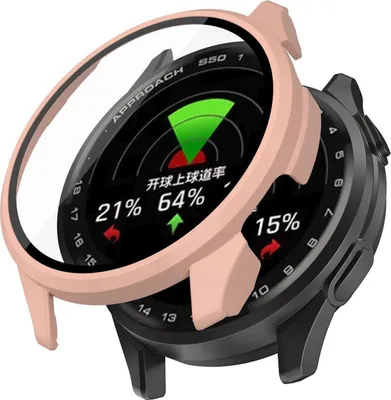 Produktbild von Für Garmin Approach S50 Kunststoff Watch Hülle + Tempered 9H Hart Glas Rosa