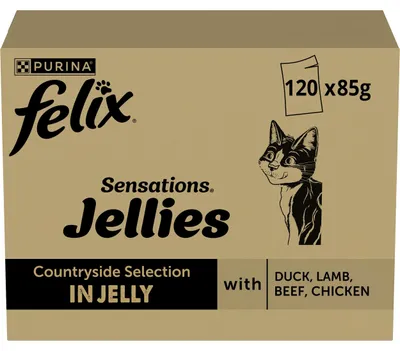 Productafbeelding van FELIX Sensations Geleé, natvoer voor katten. Diverse smaken, afkomstig van natuurlijke ingrediënten. 120 porties