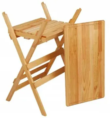 Obrázok produktu pre Grilovací stôl BBQ skladací kempingový záhradný stôl balkónový stôl dubový príručný stolík 70x80,5cm drevo