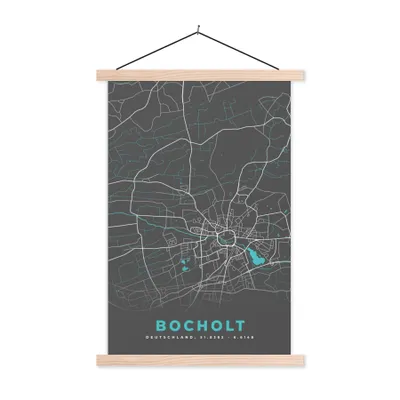 Produktbild von MuchoWow® Textilposter Stadtplan - Bocholt - Deutschland - Karte 40x60 cm mit holzfarbenen Rahmen - Poster