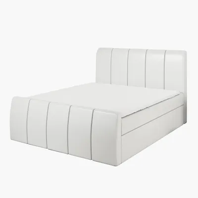 Produktbild von Boxspringbett KARIS 180x200 mit Bettkasten, Topper und gepolstertem Kopfteil. Farbe: Weiß