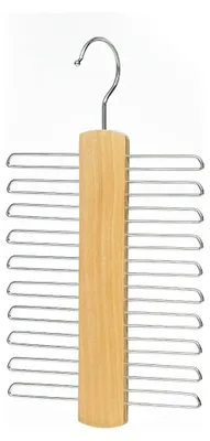 Produktbild von Krawattenaufhänger aus Holz für den Kleiderschrank – Hängeregal mit 20 Chromstangen und drehbarem Haken für Krawatten, Gürtel und Schals