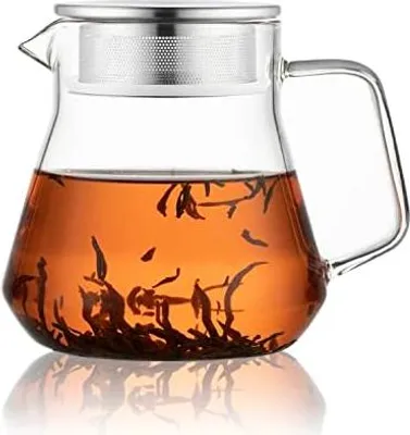 Produktbild von CNGLASS One-Touch-Glas-Teekanne, 600ml/20oz Glas-Teekessel mit Edelstahl-Filterdeckel, Herdfester Teebereiter für losen Blatttee