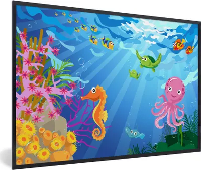 Produktbild von MuchoWow® MuchoWow® Gerahmtes Poster Kinder - Tiere - Wasser 90x60 cm - Poster mit zchwarzem Bilderrahmen - Fotorahmen - Foto-Plakat