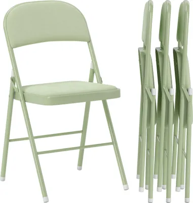 Image de HOMCOM Lot de 4 chaises pliantes chaises de salle à manger portables intérieur avec assises et dossiers rembourrés en velours et cadre en acier, charge jusqu'à 120kg, vert