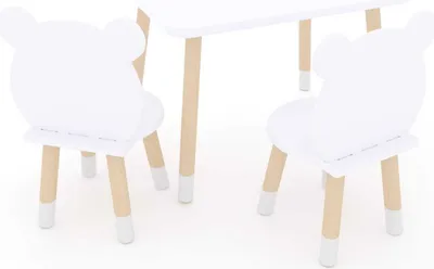 Produktbild von Dekormanda-Kindertisch mit Stühlen in Teddybärform, Tisch und zwei Stühlen, weiß