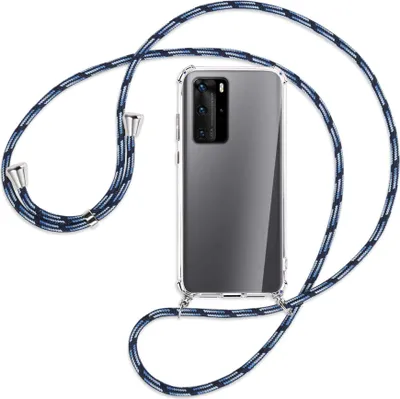 Produktbild von Handykette Backcover-Schutzhülle mit Band (Metall silberfarben) für Huawei P40 - Blautöne