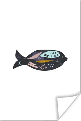 Produktbild von MuchoWow® Poster Fisch - Pastell - Schwarz 80x120 cm - Papierdruck