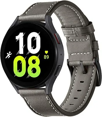 Produktbild von FFO2World Lederarmband 22 mm aus echtem Leder, kompatibel mit Samsung Galaxy Watch 3/46 mm, Gear S3, Polar, Garmin Vivoactive 4 – Grau