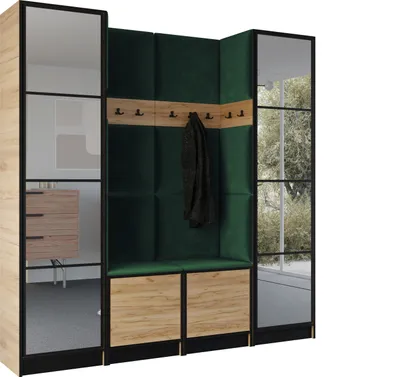 Image de KIER FURNITURE Armoire EDEN, armoire de chambre, penderie, armoire d'entrée, chêne artisanal et vert, 212,8 x 205 x 39 cm