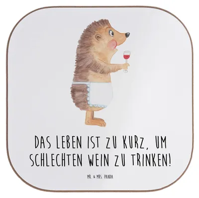 Produktbild von Mr. & Mrs. Panda Tassenuntersetzer Igel Wein - Weiß - Geschenk, gläseruntersetzer, Getränkeuntersetzer, Weißwein, Tischuntersetzer, Lustige Sprüche, Coaster, Weintrinker