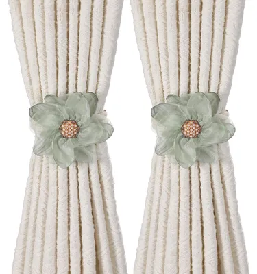 Gardinenhalter mit Blumen, 2er-Set, 51x9 cm, cyan