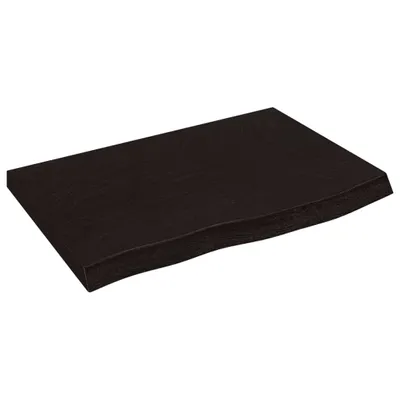 A dark brown wooden shelf with a slightly curved edge, presented on a white background.