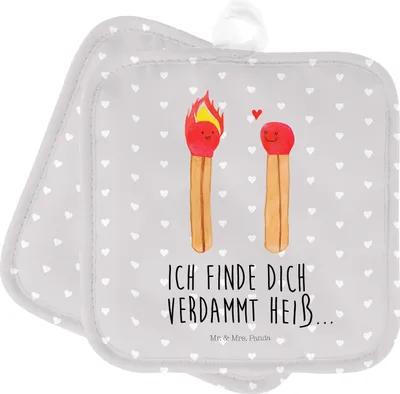 Produktbild von Mr. & Mrs. Panda Topflappen Streichhölzer - Grau Pastell - Geschenk, Liebesbeweis, Liebesgeschenk, Kochlappen, Topflappenset, topfhalter, 2er Set, Freundin