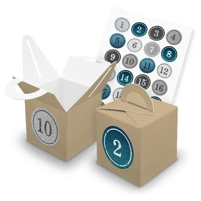 Produktbild von itenga SET V43 Adventskalender Würfelbox mit Griff Braun + Zahlensticker Z01