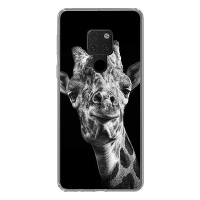 Produktbild von MuchoWow® Handyhülle Schutzhülle Hülle für Huawei P40 Lite Giraffe vor schwarzem Hintergrund in schwarz und weiß Silikon Softcase Handy Hülle - Handy