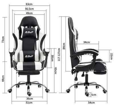 Obrázek produktu pro Ergonomická herní židle – kancelářská židle s nastavitelnou opěradlem a podnožkou – černá a bílá