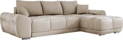 Produktbild von E-ZIMPAZ Ecksofa SCARLO L mit Schlaffunktion und Bettkasten, Sofa L-Form mit Kissen, Samtstoff, Wellenfedern, Universal Seite - Beige MH02