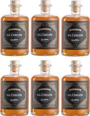 Produktbild von Glühgin 6er Set Ginlikör 6x 0,5L (36% Vol) Zimt Ingwer Mischverhältnis 1:6 - [Enthält Sulfite]