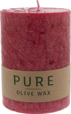 Zdjęcie produktu dla 100% PURE, OLIVE WAX, wegańska świeca filarowa, karminowa czerwień, WENZEL, 90/70 mm, czas palenia ok. 40 godz