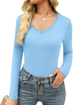 Productafbeelding van Thermisch shirt voor dames met lange mouwen en kanten V-hals, geschikt als basislaag