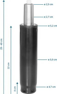 Diagram showing dimensions of a gas lift cylinder for a chair.