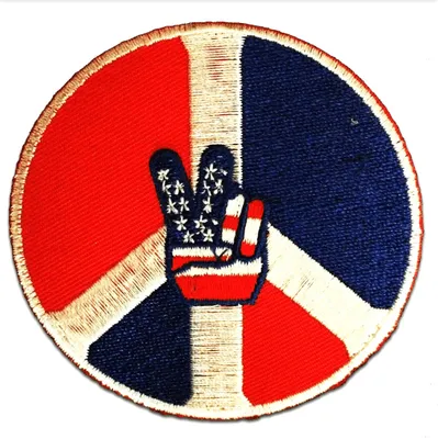 Produktbild von Usa Victory Peace Frieden Symbol - Aufnäher, Bügelbild, Aufbügler, Applikationen, Patches, Flicken, Zum Aufbügeln, Größe: Ø 7,5 cm