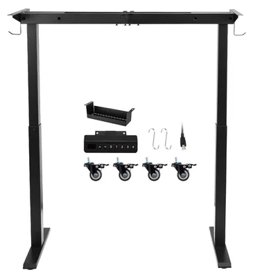 Produktbild von SucceBuy Höhenverstellbares Schreibtischgestell mit elektrischer Steuerung, belastbar bis 125 kg, 2-stufige Tischbeine mit Doppelmotor, Speicherfunktion, Höhenanzeige, Kollisionsschutz und USB-Anschluss, ideal für das Büro, Schwarz