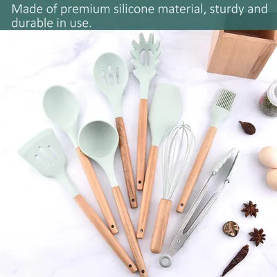 Imagen del producto de Juego de 9 utensilios de cocina de silicona, color azul. Incluye: utensilios para cocinar. (No incluye el recipiente de almacenamiento)