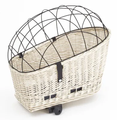 Produktbild von Hundefahrradkorb aus Weide mit Gitter für Gepäckträger XL 56x36 cm (W-S)