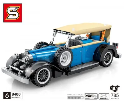 Image de Kit de construction à emboîter de voiture de collection avec fonction « pull-back » – Bleu, 785 pièces