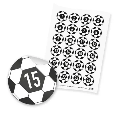 Produktbild von itenga 24x Zahlensticker Z50 Fußballbande 1-24 Schwarz Weiß