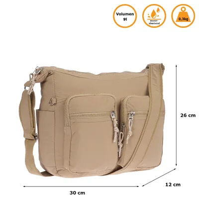 Produktbild von Große Damen Tasche Schultertasche Umhängetasche Henkeltasche Nylon Optik Bag Khaki