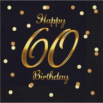 Immagine prodotto di Tovaglioli Happy 60th Birthday neri, 33 cm 20 pz