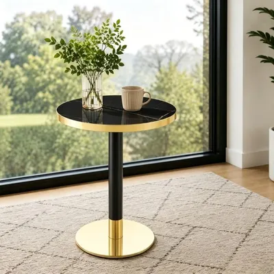 Produktbild von STILVORA Beistelltisch rund, Couchtisch mit Marmoroptik-Tischplatte, Wohnzimmertisch mit Edelstahlgestell und stabilem Sockel,Kaffeetisch