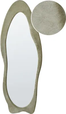 Produktbild von BELIANI Wandspiegel Olivgrün Glas und Samt 160x57 cm mit Breitem Rahmen Asymmetrisch Modern Wohnaccessoire Wohnzimmer Schlafzimmer Wohnbereich Bad Deko