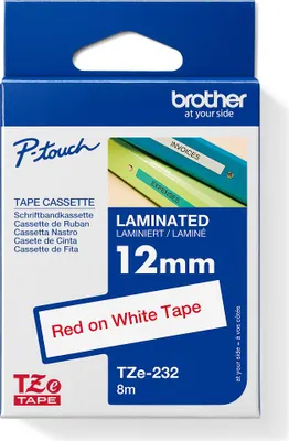 Immagine prodotto di Brother TZe-232 - adesivo standard - rosso su bianco - rotolo (1,2 cm x 8 m) 1 cassetta/e nastro laminato - per Brother PT-D210, D600, H110; P-Touch PT-1005, 1880, E800, H110; P-Touch Cube Plus PT-P710