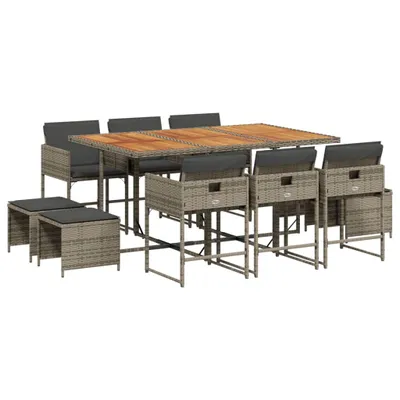 Produktbild von vidaXL 11-tlg. Garten-Essgruppe mit Kissen Grau Poly Rattan