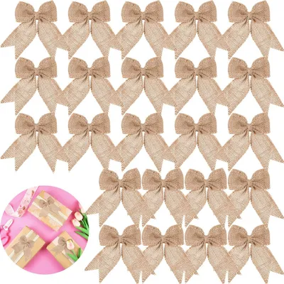 Produktbild von 30 Pieces Burlap Bows Burlap Bow Knot Handmade Burlap Decorative Bowknot Natural Ornament Bow for Christmas Decorate Tree Festival Holiday Party Supplies