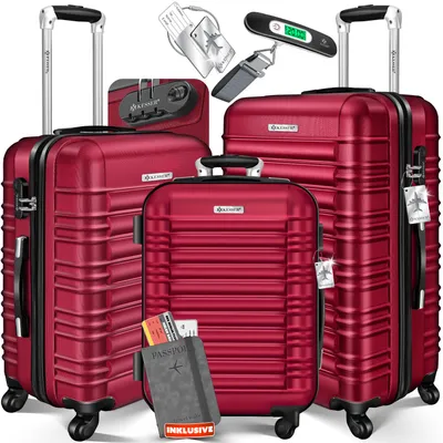 Immagine prodotto di KESSER® Set valigie rigide da 3 pezzi - Set valigie rigide da viaggio - Set trolley - Valigie con bilancia integrata + etichetta per bagagli - Valigia con rotelle - Serratura - 4 rotelle - Scocca rigida in ABS - Manico telescopico - Taglie M-L-XL