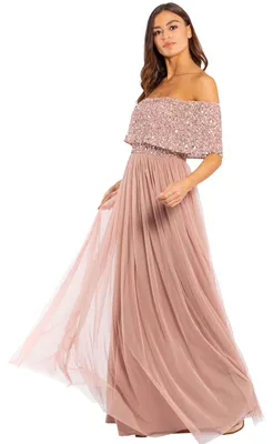 Zdjęcie produktu dla Sukienka damska Maya Deluxe, model "Maya Deluxe Women's Bardot", maxi, ozdobna, z wysokim dekoltem