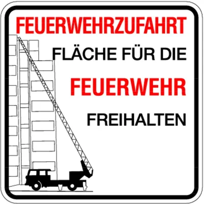 Produktbild von Schild Alu Feuerwehrzufahrt Fläche für die Feuerwehr freihalten 500x500mm