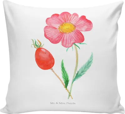 Produktbild von Mr. & Mrs. Panda kuschelkissen 40x40 Blume Hagebutte - Weiß - Geschenk, Deko Kissen, Lebensfreude, Schlechte Gedanken, Couchkissen, bedruckt, für sofa, Garten, Dekokissen